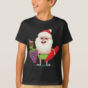Funny Grape Santa Claus With Surf Board Apparel Gr T-Shirt