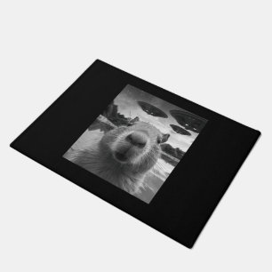 Funny Graphic Capybara Selfie with UFOs Weird Doormat