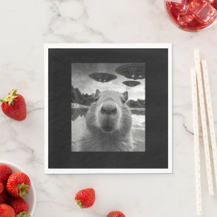 Funny Graphic Capybara Selfie with UFOs Weird Napkin