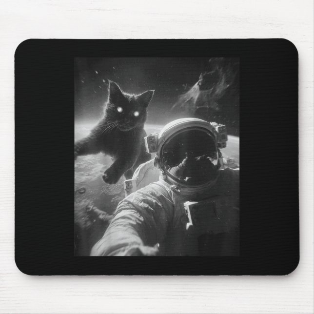 Funny Graphic Cat Astronaut Selfie Funny  Mouse Pad (Front)