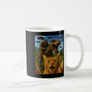 Funny Graphic Cat Selfie With Bigfoot Riding T-rex Coffee Mug
