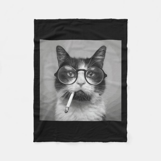 Funny Graphic Cat Smoking Adult Funny  Fleece Blanket (Front)
