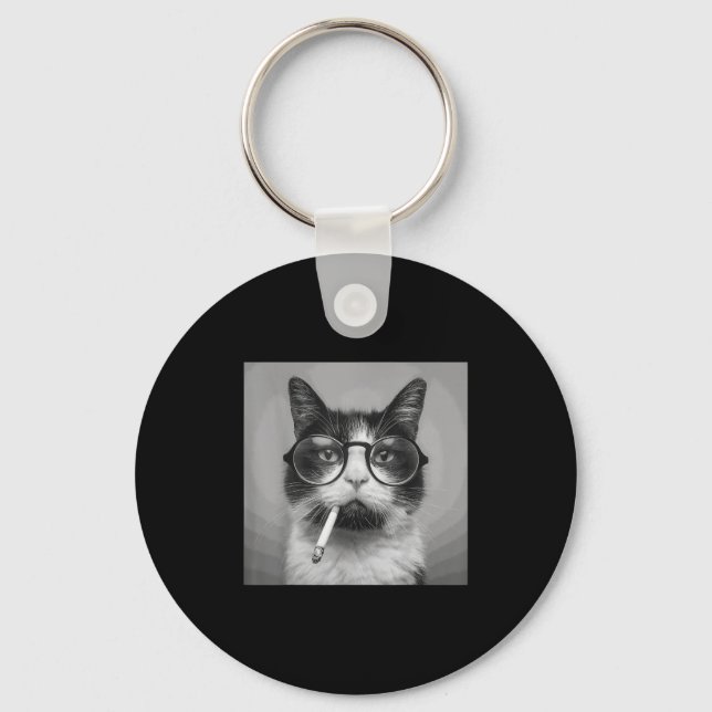 Funny Graphic Cat Smoking Adult Funny  Keychain (Front)