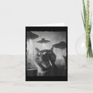 Funny Graphic Cat Smoking Ufos Funny Card