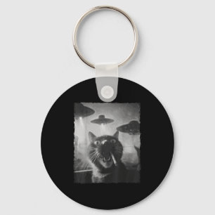 Funny Graphic Cat Smoking Ufos Funny  Keychain
