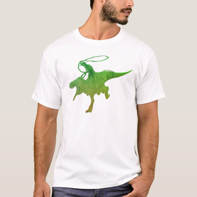 Funny Graphic Cowboy Wrangler Dinosaur   T-Shirt (Front)