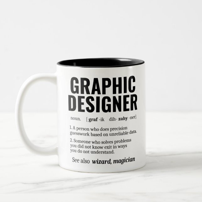 Funny Graphic Designer Dictionary Definition, Gift Two-Tone Coffee Mug (Left)