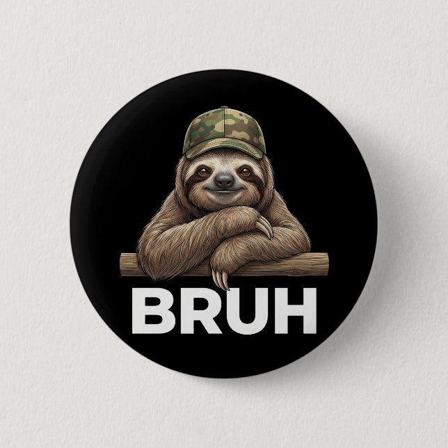 Funny Graphic Meme Sloth Bruh for Boys Girls 2 Inch Round Button (Front)