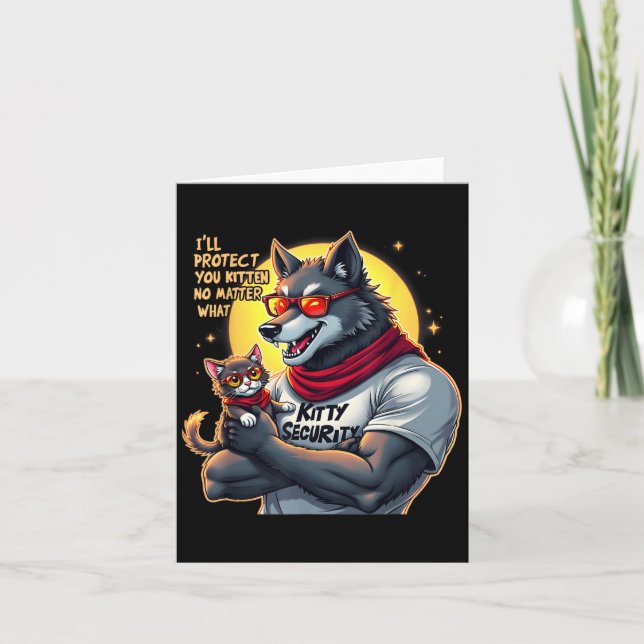 Funny Graphic Tee Ill Protect You Kitten Alpha Wol Card (Front)