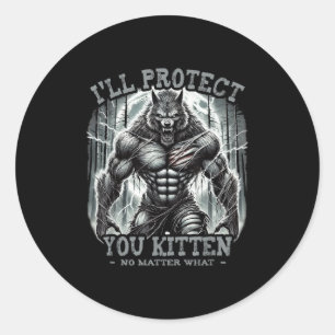 Funny Graphic Tee Ill Protect You Kitten Alpha Wol Classic Round Sticker
