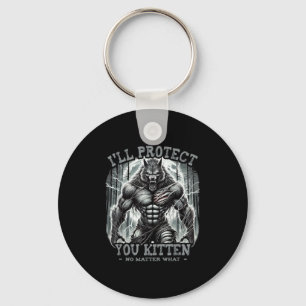 Funny Graphic Tee Ill Protect You Kitten Alpha Wol Keychain