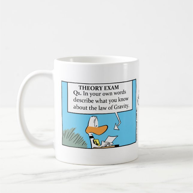Funny Gravity Joke Cartoon Coffee Mug (Left)
