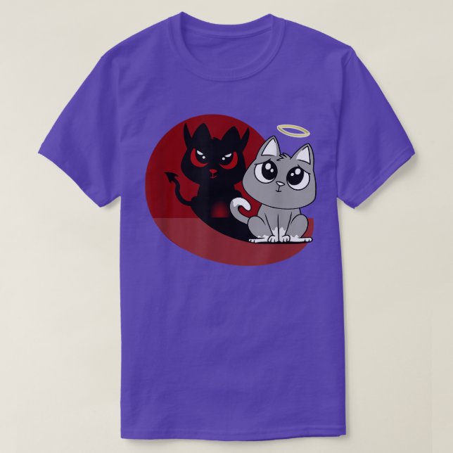 Funny Gray Cat Devil Angel Bad Cat Evil Shadow Dia T-Shirt (Design Front)