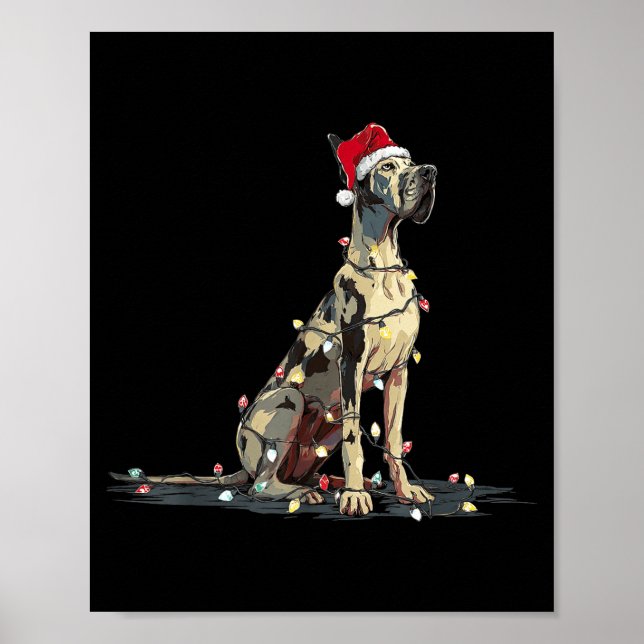 Funny Great Dane Christmas Graphics Dog Lights Lov Poster (Front)