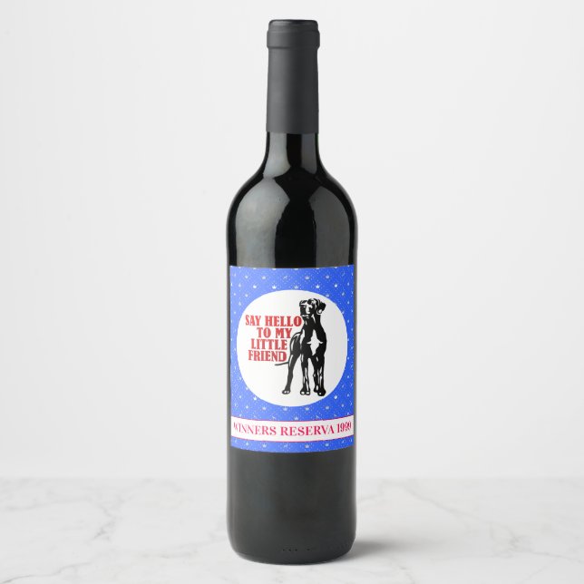 Funny Great Dane Winner Wine Wine Label (Front)