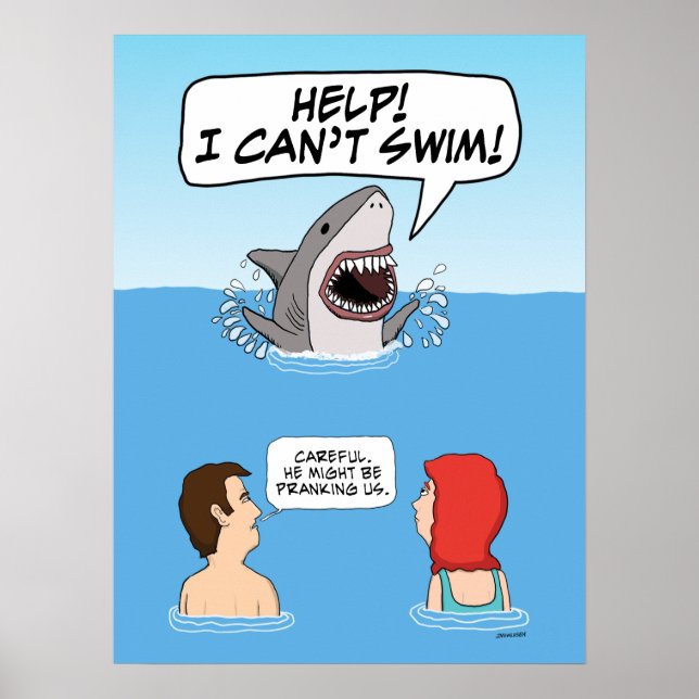 Funny Great White Shark Pranks Swimmers  Poster (Front)