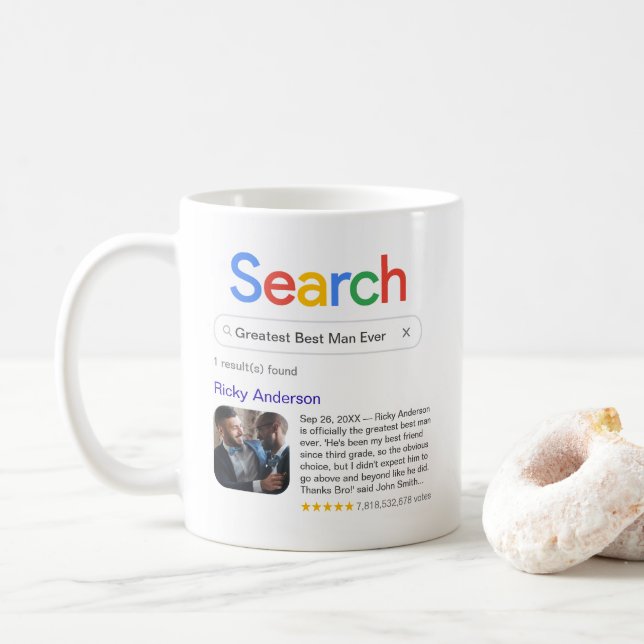 Funny Greatest Best Man Ever Search With Photo Coffee Mug (With Donut)