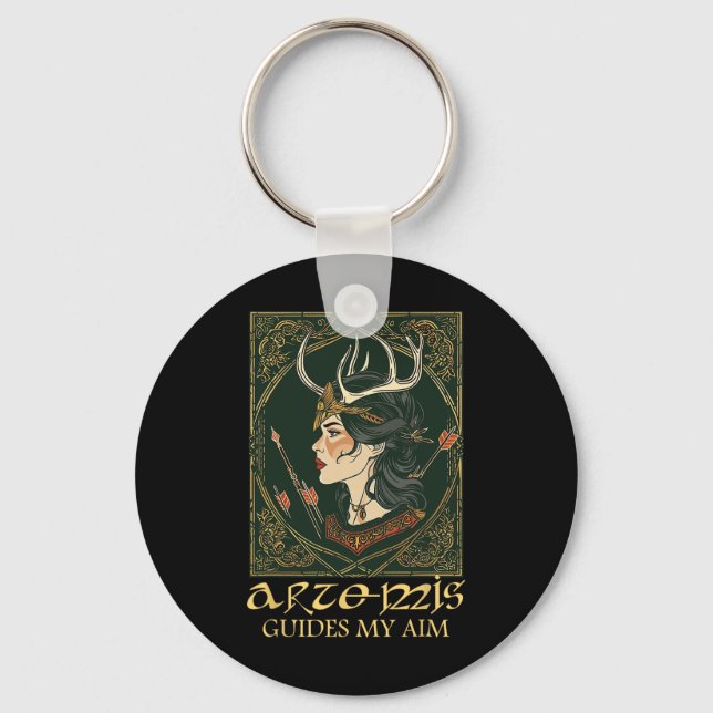 Funny Greek Goddess Artemis Deer Hunting Mythology Keychain (Front)