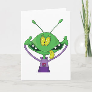 Funny Green Alien Making Silly Face Card