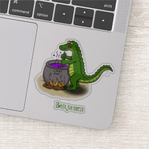 Funny green alligator cooking cartoon