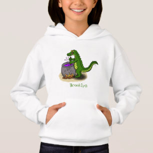 Funny green alligator cooking cartoon