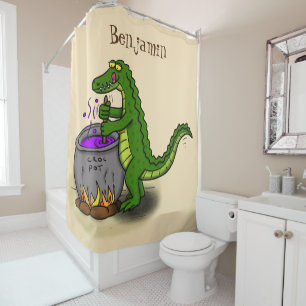Funny green alligator cooking cartoon