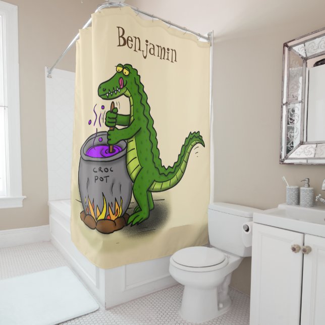 Funny green alligator cooking cartoon (In Situ)