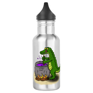 Funny green alligator cooking cartoon 532 ml water bottle