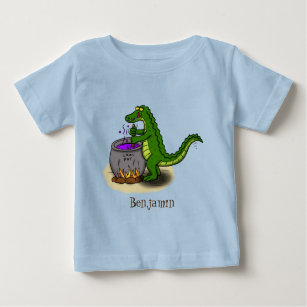 Funny green alligator cooking cartoon baby T-Shirt
