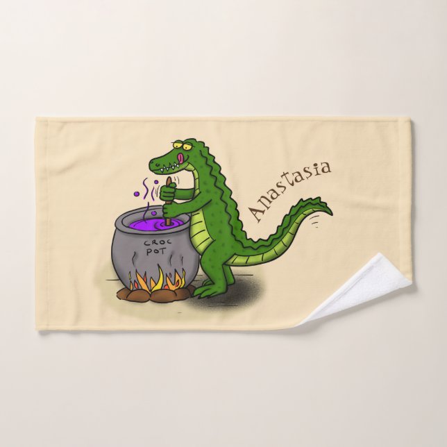 Funny green alligator cooking cartoon bath towel set (Hand Towel)