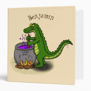 Funny green alligator cooking cartoon binder