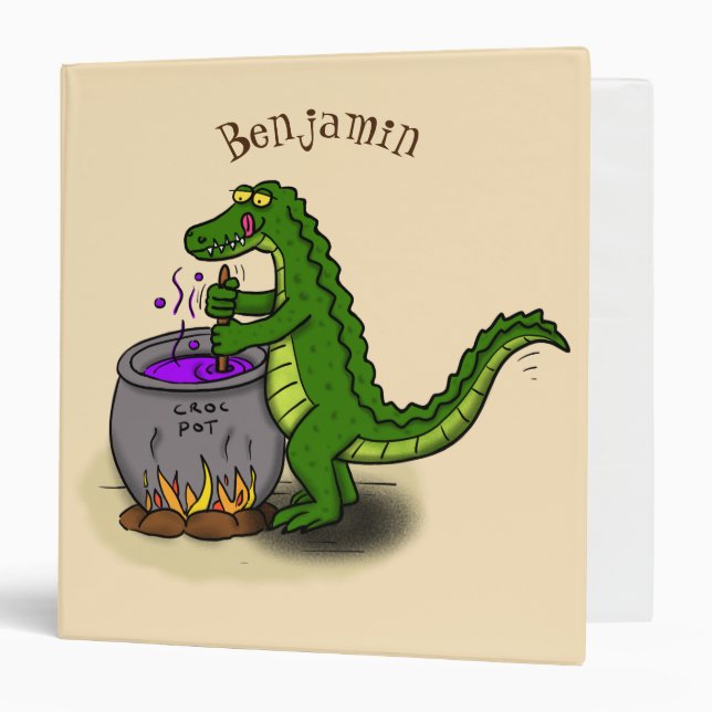 Funny green alligator cooking cartoon binder (Front/Inside)