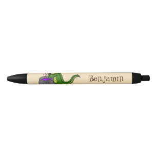 Funny green alligator cooking cartoon black ink pen