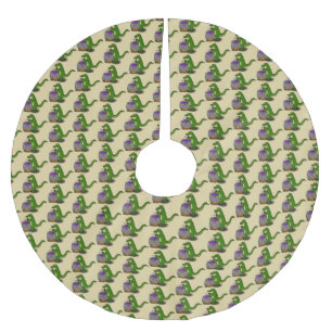 Funny green alligator cooking cartoon brushed polyester tree skirt