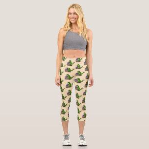 Funny green alligator cooking cartoon capri leggings