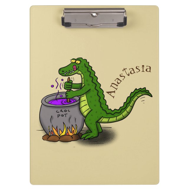 Funny green alligator cooking cartoon clipboard (Front)