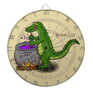 Funny green alligator cooking cartoon dartboard