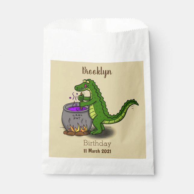 Funny green alligator cooking cartoon favour bag (Front)