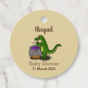 Funny green alligator cooking cartoon favour tags