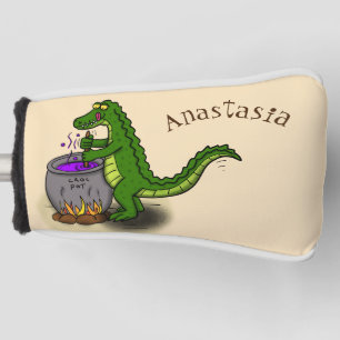 Funny green alligator cooking cartoon golf head cover