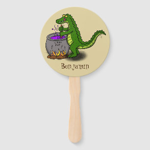 Funny green alligator cooking cartoon hand fan