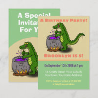 Funny green alligator cooking cartoon invitation