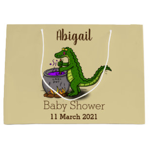 Funny green alligator cooking cartoon large gift bag