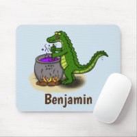 Funny green alligator cooking cartoon