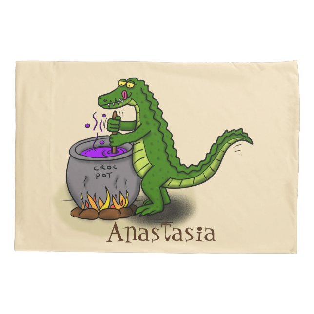 Funny green alligator cooking cartoon pillowcase (Back)