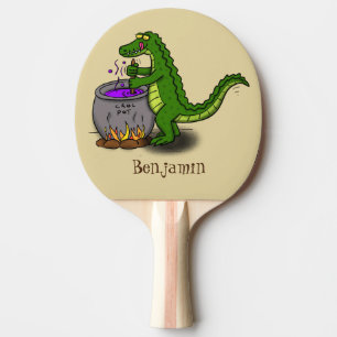 Funny green alligator cooking cartoon ping pong paddle