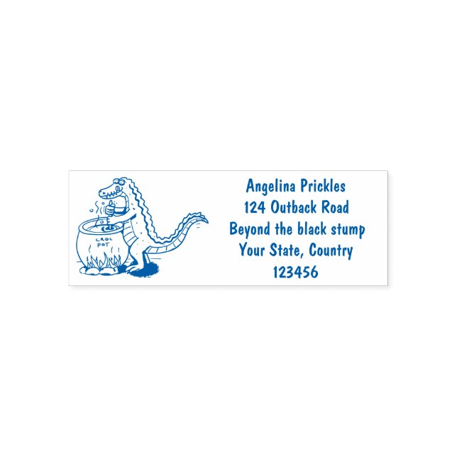 Funny green alligator cooking cartoon self-inking stamp (Design)