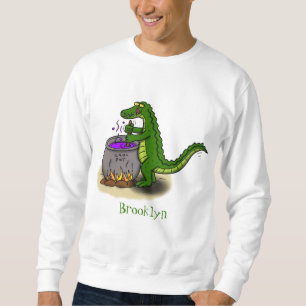 Funny green alligator cooking cartoon sweatshirt