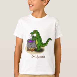 Funny green alligator cooking cartoon T-Shirt