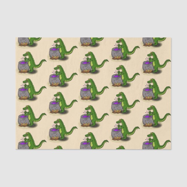 Funny green alligator cooking cartoon tissue paper (Front)